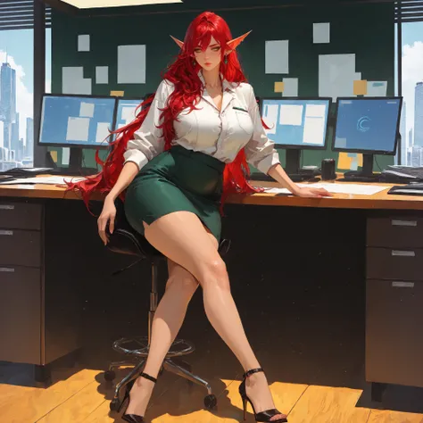 score_9, score_8_up, score_7_up, score_6_up, score_5_up, score_4_up, source_anime , TakashiroHiroko ,(!!sharp long elfs ears!!, !! red hair!!, !!long hair!!, separete bang), long elf ears, green eyes, detailed eyes, well-aligned eyes,  pointy ears, 1girl, ...
