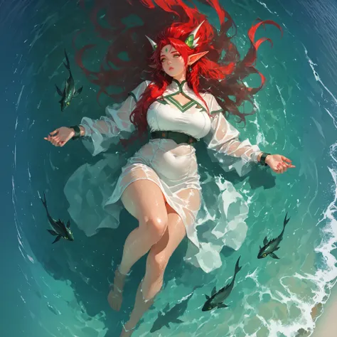 score_9, score_8_up, score_7_up, score_6_up, score_5_up, score_4_up, source_anime , TakashiroHiroko ,(!!sharp long elfs ears!!, !! red hair!!, !!long hair!!, separete bang), long elf ears, green eyes, detailed eyes, well-aligned eyes,  pointy ears, 1girl, ...