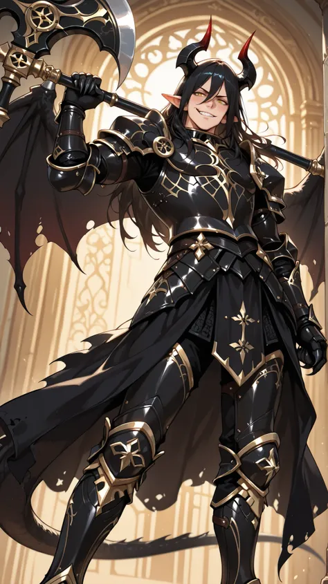 (masterpiece, best quality: 1. 5), highres, 8K, CG, (((Anime))), (1 male), lean body, ((masculine)), (floating in the air), weredragon, japanese anime style, glossy black, shiny black leather, ((beautiful golden eyes, finely detailed eyes, bright eyes, ver...