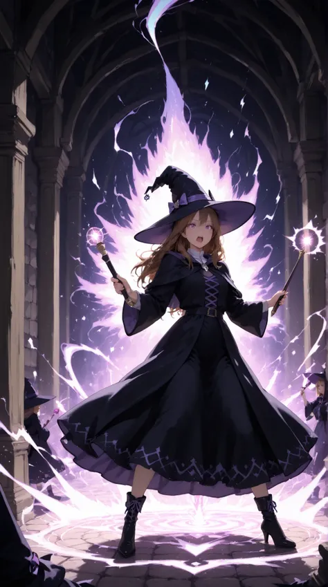  Witch, Energy gathered in a magic wand, whirlwind, 