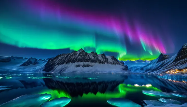 Ultra HD,high precision,High Quality,Spectacular views,(Beautiful shining star々and the galaxy:1.5),(auroras swirling through the night sky:1.5),(Beautiful shining star々and the galaxy:1.5),(Alps towering in the center:1.5),(Vivid green, purple, and bright b...