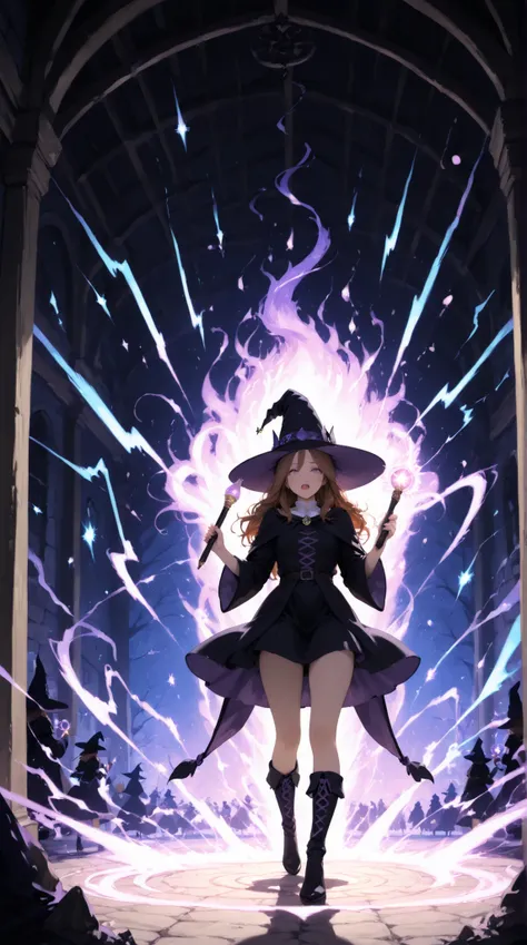  Witch, Energy gathered in a magic wand, whirlwind, 