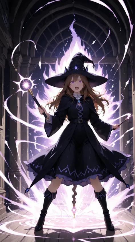  Witch, Energy gathered in a magic wand, whirlwind, 