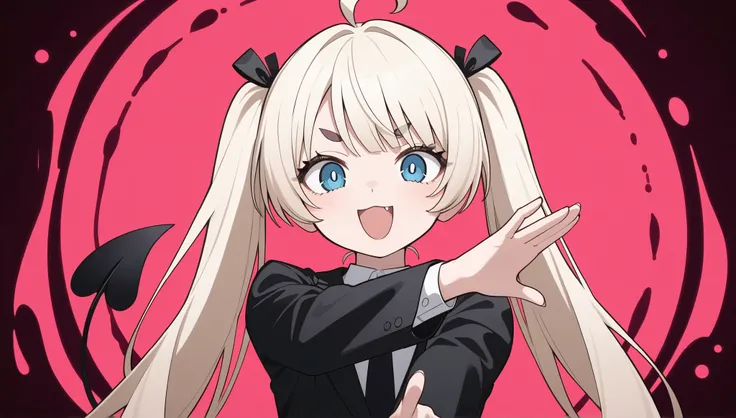 In anime girls、Long blond hair and blue eyes pointing at something, splash art anime Lori, cute girl anime visual, Enoshima Dunko from Danganronpa, anime Moe art style, digital art from Danganronpa, anime girl named Lucy with long hair, best anime 4K Kon...