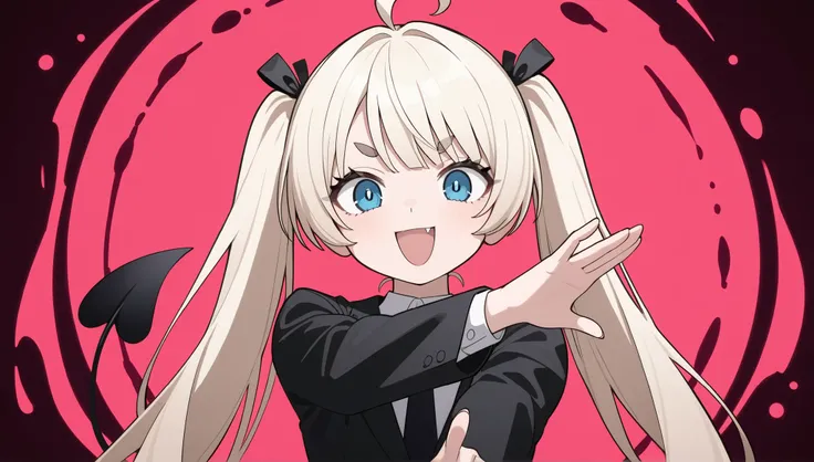 In anime girls、Long blond hair and blue eyes pointing at something, splash art anime Lori, cute girl anime visual, Enoshima Dunko from Danganronpa, anime Moe art style, digital art from Danganronpa, anime girl named Lucy with long hair, best anime 4K Kon...