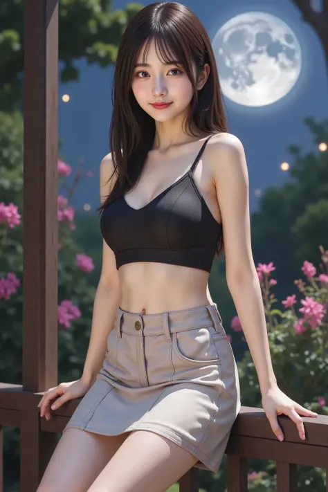 by adjusting the framing so the subject's full head is visible within the composition, a highly detailed and realistic digital illustration of a female character in a stylized military-inspired fantasy outfit, Large breast, taut , cleavage, smile, A highly...