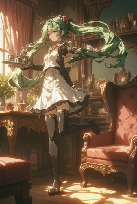 ( masterpiece、 best quality、 best quality、Official Art、 beautiful beautiful :1.2) Hatsune Miku、light green twin tails, beautiful breasts, masterpiece, best quality, high resolution, Skin Transparency, Skin Details, Eye details, facial features , 4K,...