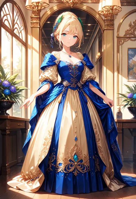 ((best quality)), ((masterpiece)), (detailed), perfect face, ((Best quality, 8k, Masterpiece:1.3)), Sharp focus A beautiful woman, Highly detailed face and skin texture, A slightly young-looking noble girl from 18th-century France, facing directly forward,...