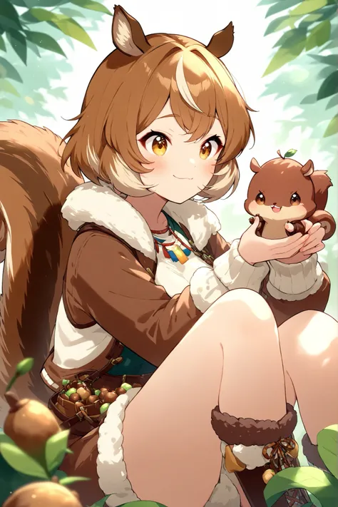 (masterpiece:1.2),Tengu_girlm、 squirrel girl、Squirrel Ears、Squirrel Tail、I'm holding a lot of acorns、cute
