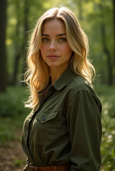 Frau, namens Lia, In Firness clothes, medium length blonde hair, Obst, Gurke, high resolution, photorealistic, realismus, detailliert, studio lighting, depth of field, atmospheric colors, Green, naturally, frisch, lebendig, oil painting, meisterwerk, stunn...