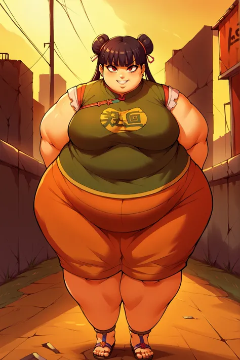 score_9, score_8_up, score_7_up, score_6_up, score_5_up, score_4_up, BREAK, source_anime,
1girl, black hair, blunt bangs, double bun, long hair, red eyes, twin tails, breasts
purple cheongsam, sandals, SSBBW, fat, 500 lbs.,
hands behind back, smile, full b...