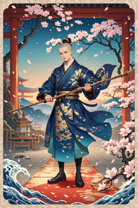 (((masterpiece))), (((best quality))), ((ultra-detailed)), ((male)), (Chinese monk), (shaved head), (muscles), (kung-fu), (spear), (training), (temple)