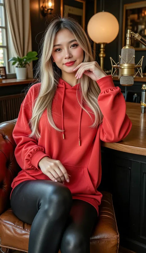 high saturated and colored photo, full body shot, realistic photography photo of sexy seductive woman with long, wavy blond hair, makeup, red shiny lipstick, (blond hair) , (sexy makeup , eyeliner , long eyelashes),
woman in her early 30s, wearing an overs...