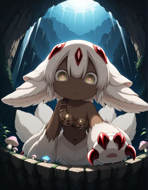 faputa, dark-skinned female, white hair, extra arms, white fur, multiple tails, claws, mtlb1a,, looking down at viewer, under surface view, low-angle view, reaching towards viewer, glowing eyes, claws, empty eyes,:<, BREAK, masterpiece, best quality, made ...