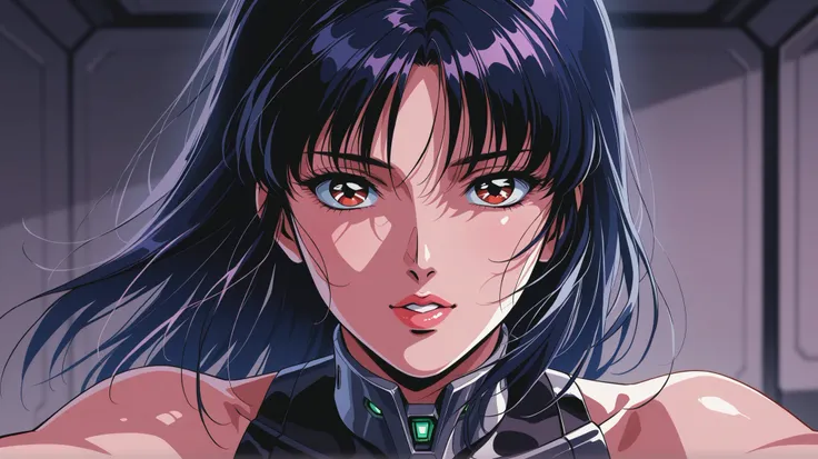 beautiful woman woman mechanical of future cybernetic horror retrowave 80s