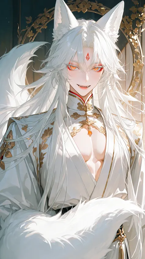8k, 아름다운 Perfect Eyes,semi-realism art, semi-realism art style, masterpiece, top quality, amazing quality, Exquisite Details, very detailed, masterpiece, man, male, masculine, orange eyes, long white eyelashes, red eyeliner. very long hair, white hair. flu...