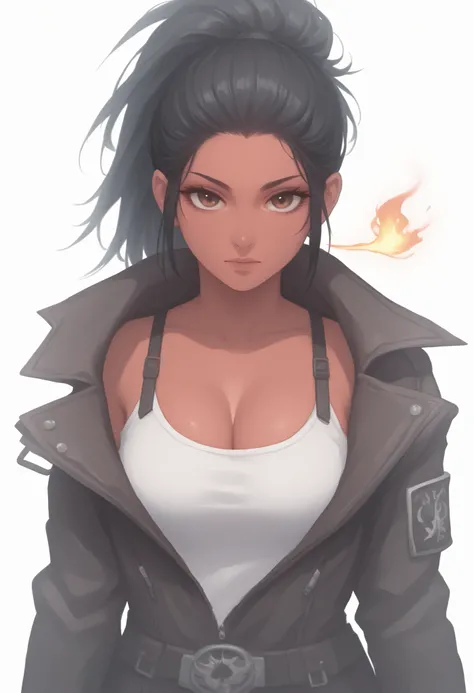 Score_9,score_8_up,score_7_up,1girl,solo,white background,cleavage,,looking_at_viewer, leather jacket

 Masterpiece, high quality, high resolution, 16K, ultra detailed background, Makoto Shinkai illustration, hyper realistic, digital painting, Shiva, dark ...