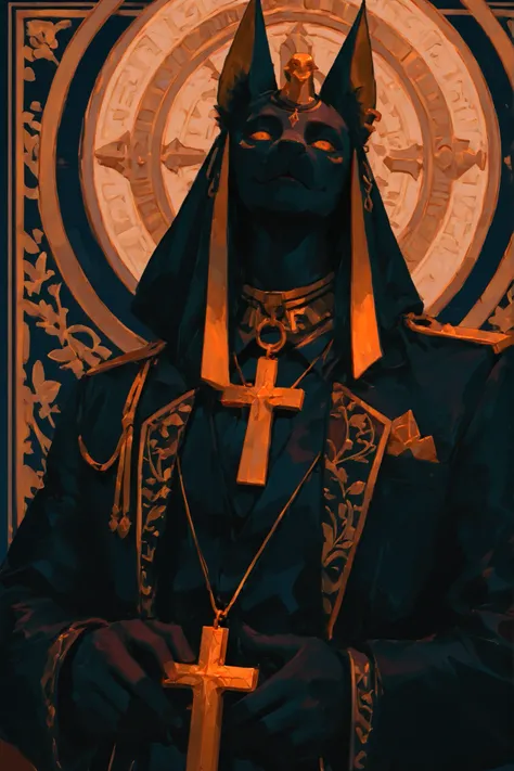 Anubis with gold cord with initials PPRT engraved on the pendant, With your mast in your hands and with an evil face