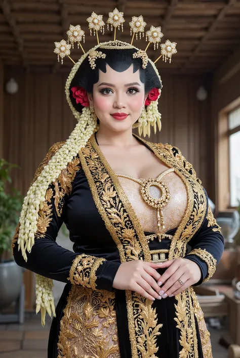 Hijab Women chubby huge boob in kebaya dress full body