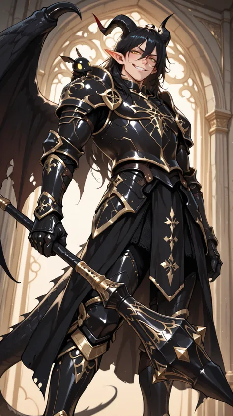 (masterpiece, best quality: 1. 5), highres, 8K, CG, (((Anime))), (1 male), lean body, ((masculine)), (floating in the air), weredragon, japanese anime style, glossy black, shiny black leather, ((beautiful golden eyes, finely detailed eyes, bright eyes, ver...