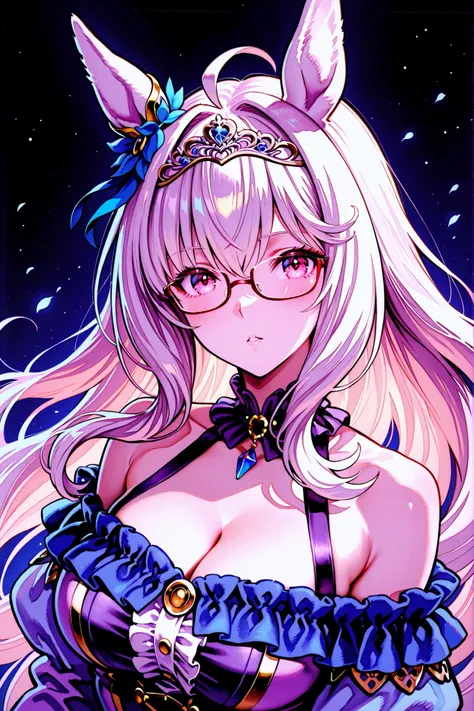 masterpiece、Biwa Hayahide（Uma Musume）、High Quality、4K、1 girl、underframe glasses、glamorous、Alluring