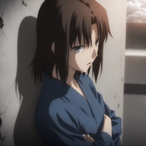 masterpiece, best quality, amazing quality, highres, absurdres, very aesthetic, high resolution, ultra detailed, perfect details, solo, midnight, indoors, ufotable style, (ruined office, cloudy, rainy), (lens flare, blurry background, ), backlight, from si...