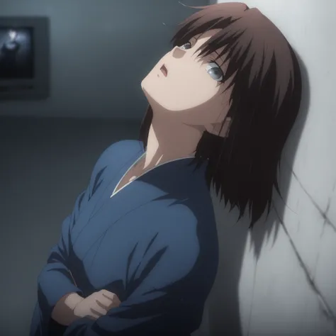 masterpiece, best quality, amazing quality, highres, absurdres, very aesthetic, high resolution, ultra detailed, perfect details, solo, midnight, indoors, ufotable style, (ruined office, cloudy, rainy), (lens flare, blurry background, ), backlight, from si...