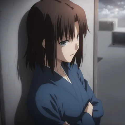 masterpiece, best quality, amazing quality, highres, absurdres, very aesthetic, high resolution, ultra detailed, perfect details, solo, midnight, indoors, ufotable style, (ruined office, cloudy, rainy), (lens flare, blurry background, ), backlight, from si...