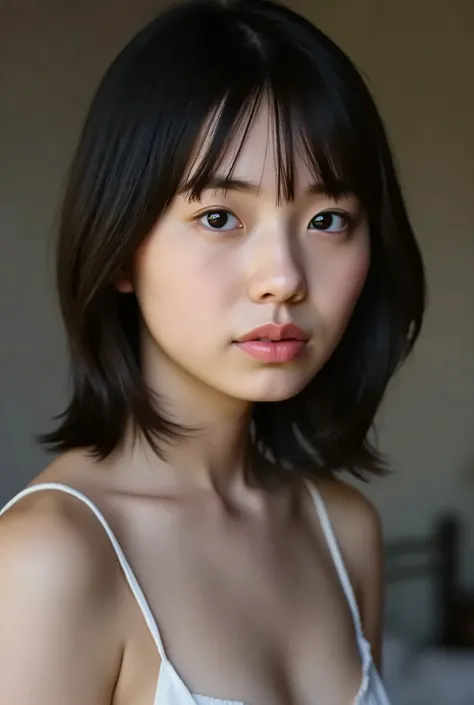 (( Best Quality )), ((masterpiece)), ( details), Japanese, first person view ,1 girl, sexy,( in the bedroom),((( abnormally large breasts , completely naked, beautiful breasts, short bob hair))), black hair , (( without makeup, s...