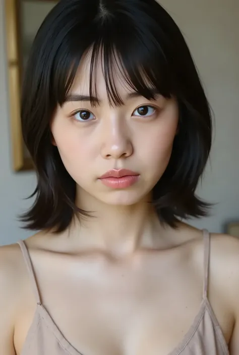 (( best quality )), ((masterpiece)), ( details), Japanese, first person view ,1 girl on break day, Voluptuous women , sexy,( in the bedroom),((( abnormally large breasts , completely naked, beautiful breasts, short bob hair))), black ha...