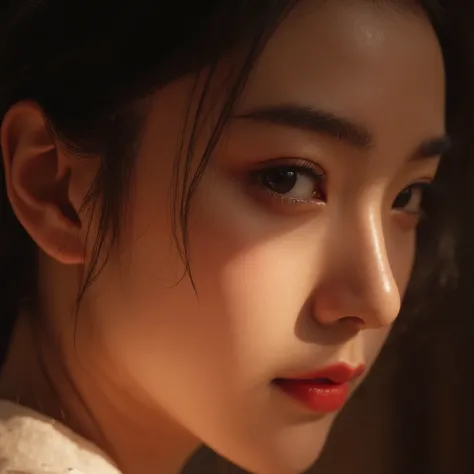 best  quality   image of   A extreme  close-up, high-resolution image showcasing the captivating, seductive eyes of a stunningly beautiful young Chinese woman from ancient China, adorned with elaborate, dark eyeliner and delicately painted eyebrows. The fo...