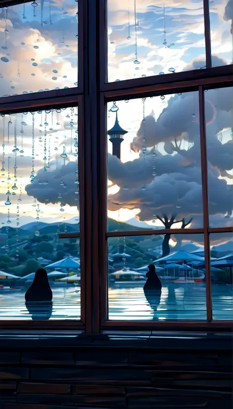 , score_9, score_8_up, score_7_up, 20 years old, 8k, high definiTion , beauTiful girl, (close up of Raindrops whisper through the window, Fantastic silhouette of the outside world seen through cloudy drops of water:2.0), best quality , HD Images, 16k, ,...
