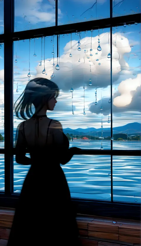 , score_9, score_8_up, score_7_up, 20 years old, 8k, high definiTion , beauTiful girl, (close up of Raindrops whisper through the window, Fantastic silhouette of the outside world seen through cloudy drops of water:2.0), best quality , HD Images, 16k, ,...