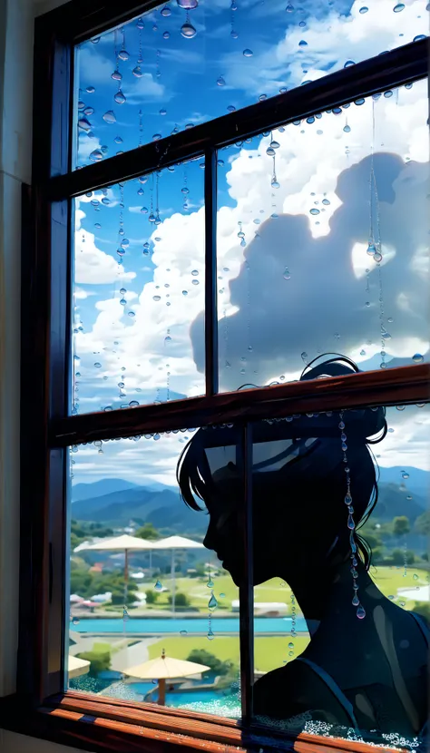 , score_9, score_8_up, score_7_up, 20 years old, 8k, high definiTion , beauTiful girl, (close up of Raindrops whisper through the window, Fantastic silhouette of the outside world seen through cloudy drops of water:2.0), best quality , HD Images, 16k, ,...