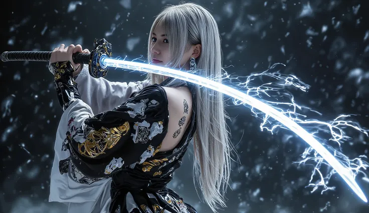 (Grand Prix winning combat movie scene rendered in 8K resolution)、(masterpiece)、 moonlight 、 excited 、((Full body illustration 1 .5))、((Person with a sword ))、 wide full shot 、 photorealistic, 高精細CG, best image quality, 8k, HQ, is extremely fine, (I hav...