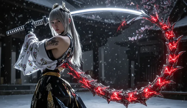 (Grand Prix winning combat movie scene rendered in 8K resolution)、(masterpiece)、 moonlight 、 excited 、((Full body illustration 1 .5))、((Figure pulling out a sword ))、 wide full shot 、 photorealistic, 高精細CG, best image quality, 8k, HQ, is extremely fine,...