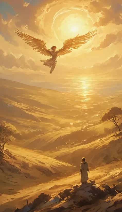 The Shadow of Icarus\(boy,With wings\) Flying to the Sun.Mythical Artwork.landscape,Greek Mythology