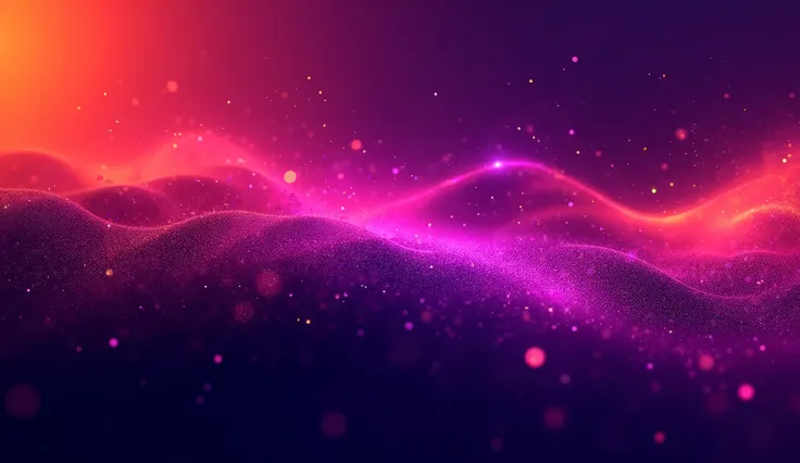 The background is for a PC desktop wallpaper. It is dark purple, with colorful streaks and magic dust on it. The overall color scheme features abstract shapes, vibrant  sunset colors, and a sense of luxury. It has high resolution and a intricate design sty...