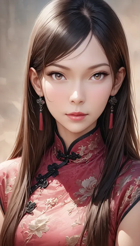 (best quality,4K,high resolution, masterpiece:1.2),ultra-fine,(realistic,photorealistic,photo-realistic:1.37),Fashion Magazine Cover: Barbie in a Chinese cheongsam,High-End Fashion, magazine model ,Delicate Details, chic and stylish , flawless makeup ,Perf...