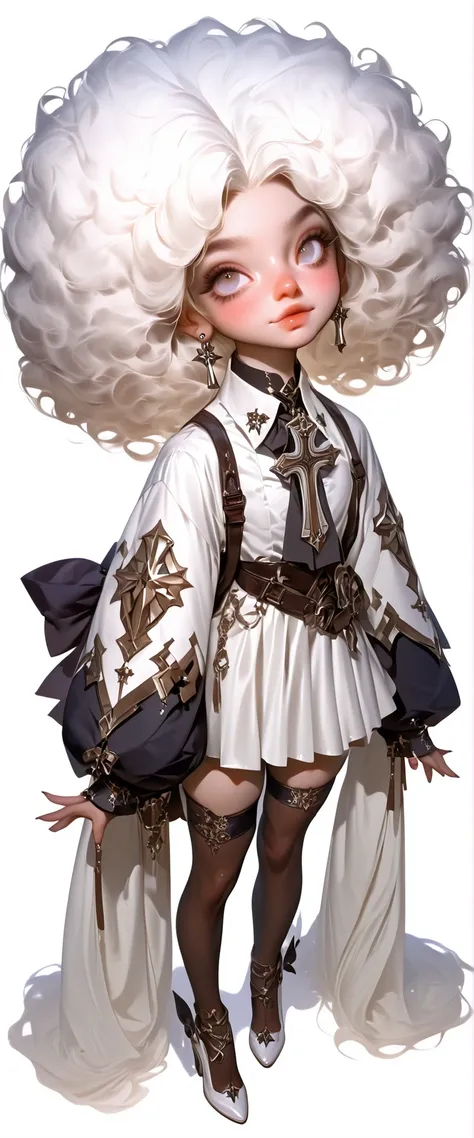 General Description The image presents two versions of the same stylized female character, with striking features and magical aesthetic. The artistic style is modern and highly detailed, with a touch of fantasy and elegance. Physical Features Skin color: T...