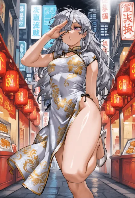 8k、 masterpiece、最High Quality、Highest Level、ultimate image quality、complicated details、high resolution、 depth field、natural light、Professional Lighting、(1 girl), (DYNAMIC POSE:1.3)、Animated works, fight scene, The blathead, (Food stalls :1.3), (Xihua Stree...
