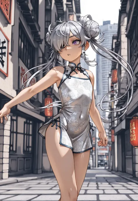 8k、 masterpiece、最High Quality、Highest Level、ultimate image quality、complicated details、high resolution、 depth field、natural light、Professional Lighting、(1 girl), (DYNAMIC POSE:1.3)、Animated works, fight scene, The blathead, (Xihua Street, Big city backgrou...
