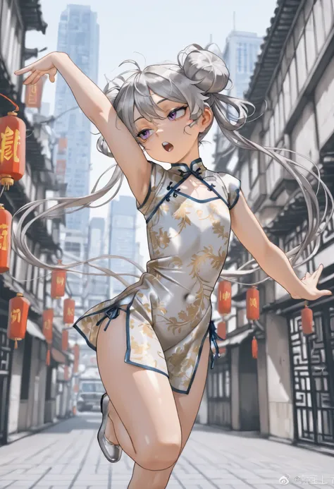8k、 masterpiece、最High Quality、Highest Level、ultimate image quality、complicated details、high resolution、 depth field、natural light、Professional Lighting、(1 girl), (DYNAMIC POSE:1.3)、Animated works, fight scene, The blathead, (Xihua Street, Big city backgrou...