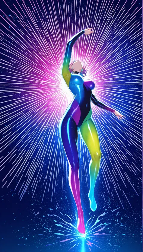 adult women, full body, erotic, dynamic pose, (masterpiece, best quality), colorful bodystocking, vivid colors, HDR, volumetric Lighting, dynamic image,