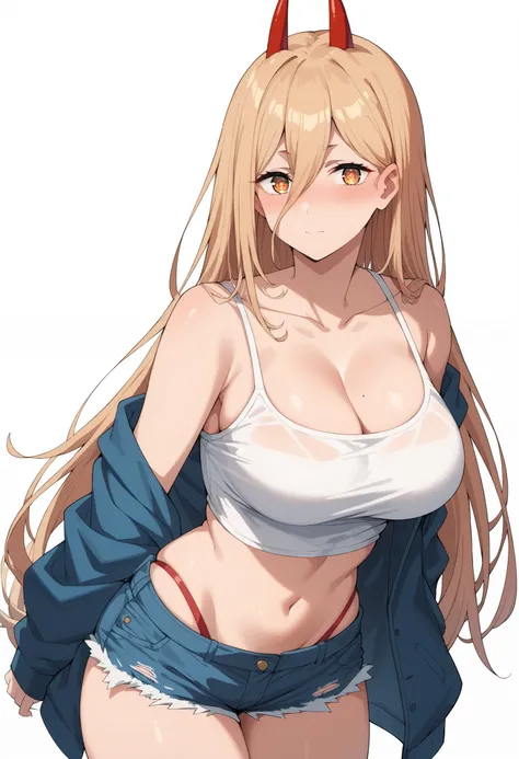 score_9, score_8_up, score_7_up,source_anime, 1girl, p0w3r0x1, long hair, blonde hair, red horns,demon pupils, large breasts, nose blush, looking at viewer, high res image,masterpiece,best quality,(adult woman:1.0),cute face,clear skin,shiny hair,ultra de...