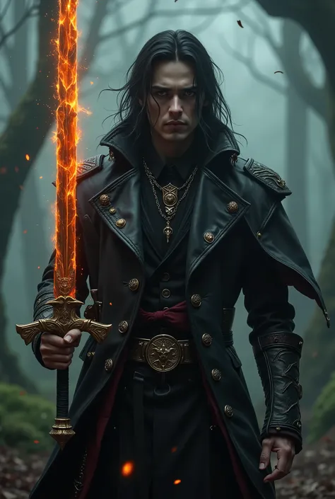 The figure portrayed, an 18-year-old vampire, is that of a dark and enigmatic warrior, surrounded by a dense and mystical atmosphere, as if he were himself an extension of the cloud forest in the background. He's standing, imponente, surrounded by a fog Co...