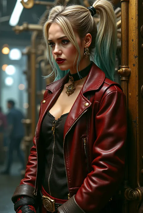 steampunk Harley Quinn looking to the side,
