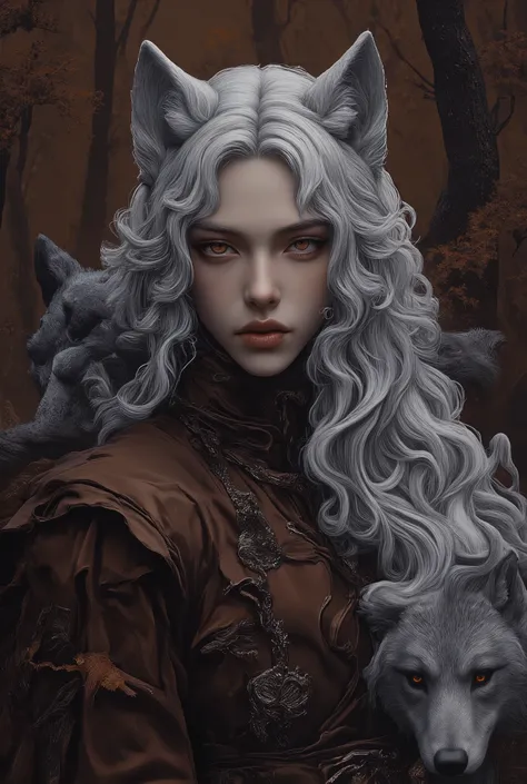 a Masterpiece, image of a Man with brown toned skin, no facial hair, he has very long thick wavy waist length that goes to his back and it’s silver hair parted, thick hair with some curls in the end of his hair, human striking facial features include sharp...