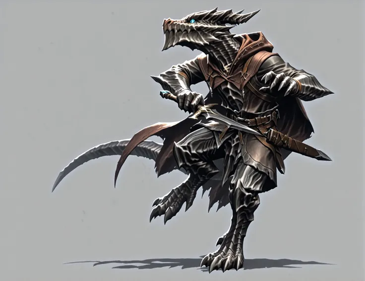 kobold, rogue, black scales, blue eyes, hood, holding a dagger, male, small, short, character sheet, kushala daora