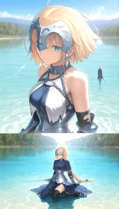 masterpiece, , absault dress, high resolution, detailsed background, high resolution, masterpiece, need, details, best quality, quality, need, detailss, High detailss, accurate,, backlight, lakeside, blue sky, day, Outdoors, solo, lens flare on the back, ...